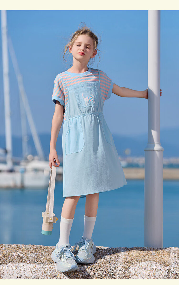 CHANZUIGOU Girls' Two-in-One Energetic T-Shirt Dress with Spliced Suspender Skirt 2026 Summer New Fashion 18